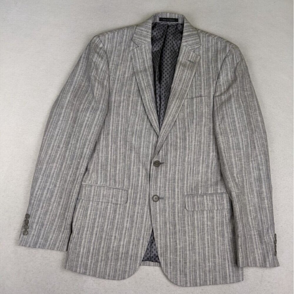 M151 Men's Blazer Size Small Gray Striped Linen Blend 2-Button Sport Coat